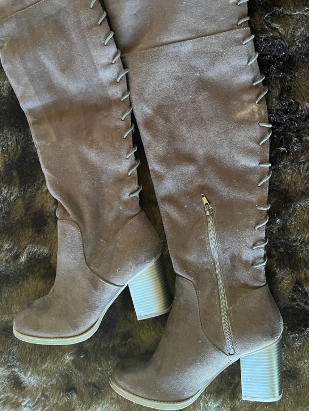 Charlotte Russe Chocolate Brown Over-the-Knee Lace-Up Block Heel Boots